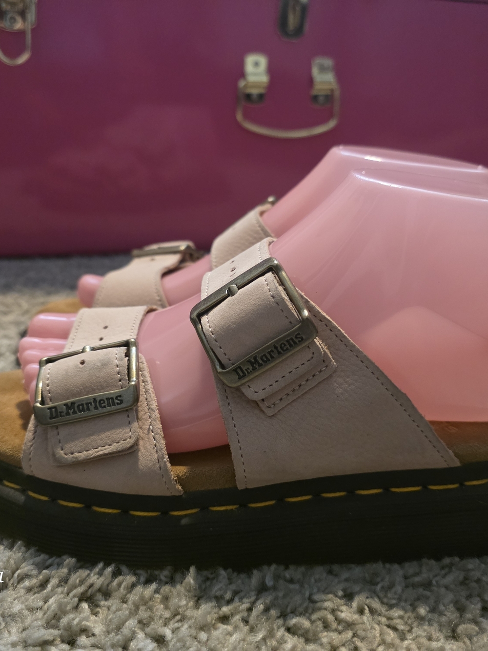 Dr. Martens Beige Leather Double Strap Sandals